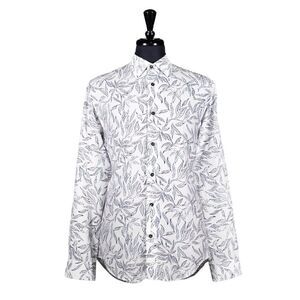 Mens Shirt Button Up White Blue Floral Summer Tropical Hawaiian Beach Large